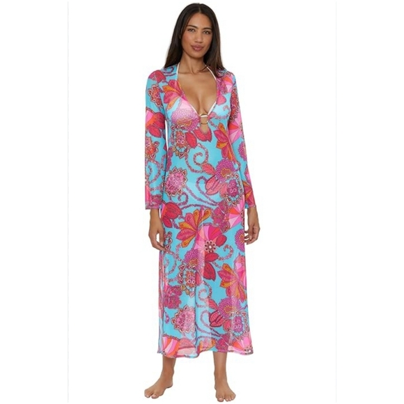 ☀️ Summer Clearance Sale! Trina Turk Vibrant Floral Maxi Coverup